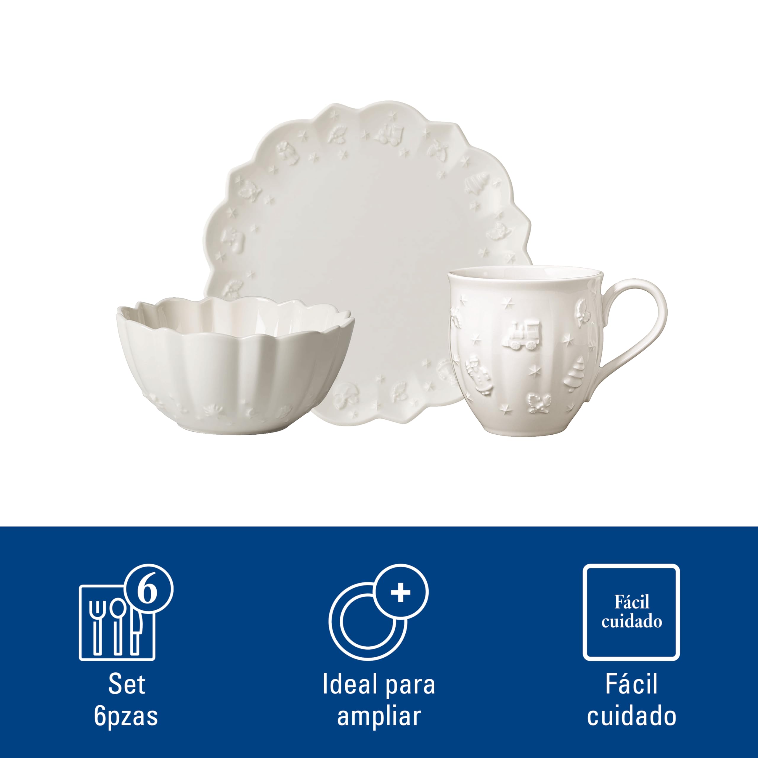 Villeroy & Boch – Toy's Delight Royal Classic Frühstücks-Set 6 teilig Weiß, Spülmaschinenfest, Mikrowellensicher, Frühstücksset Toys Für 2 Personen, Weihnachtsgeschirr Toys, Premium Porcelain