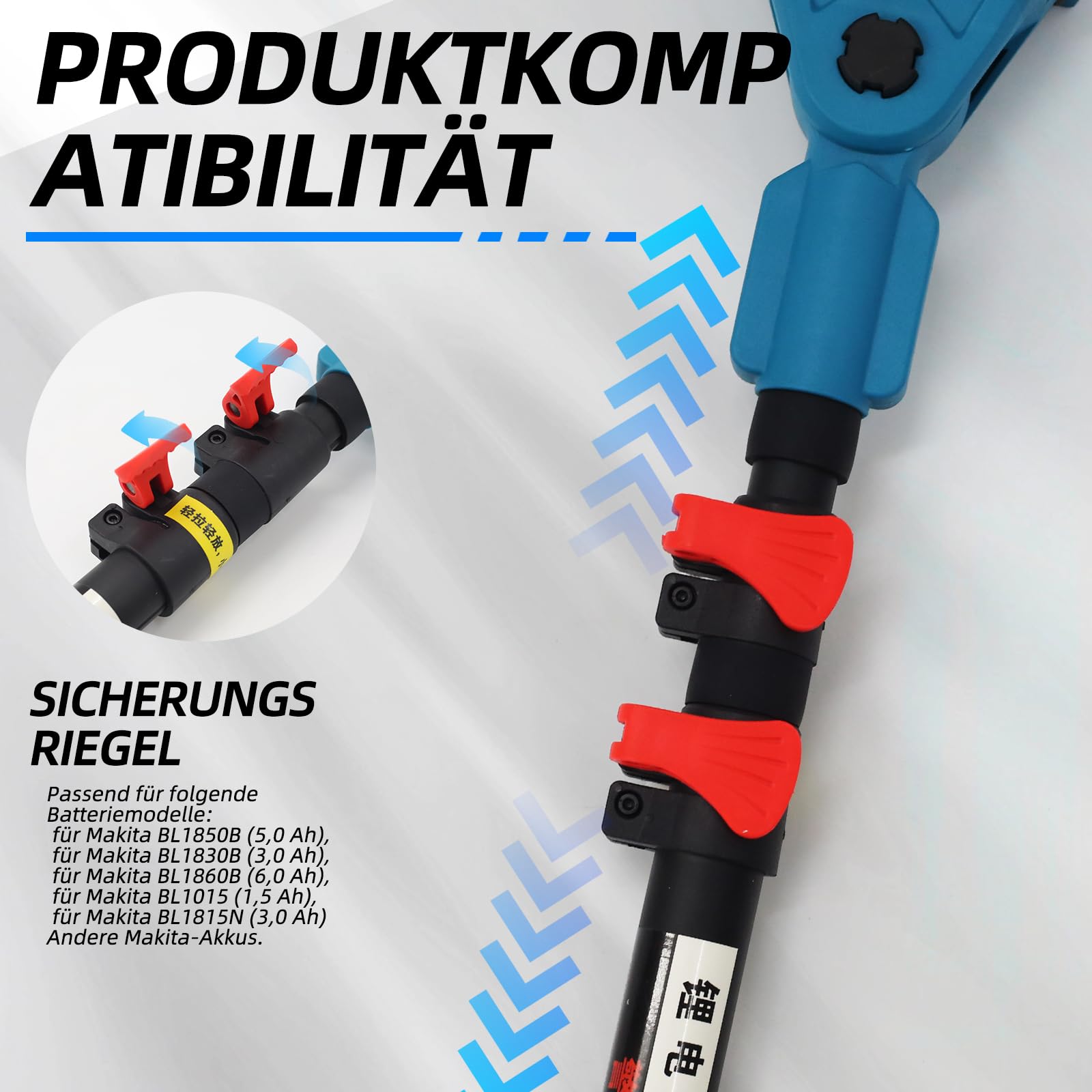 Teleskopstange für Akku-Astschere und Hochentaster, 1,2–2,5 m ausziehbar, 180° verstellbarer Kopf, Arbeitshöhe bis 4,6 m – Kompatibel mit Makita 18V/21V