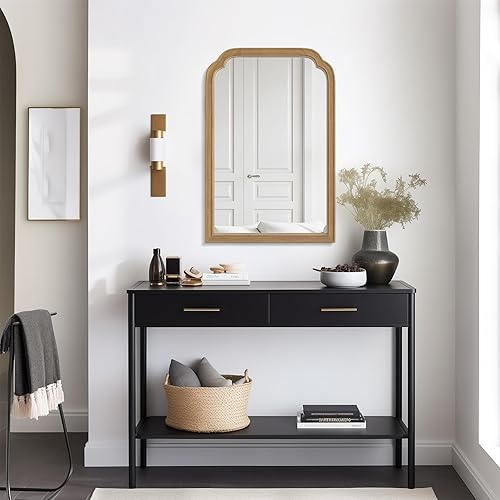 Miniatura 3 de WallBeyond Espejo de pared con marco de madera espejo rectangular de arco de esquina redondeado para entrada sala de estar o dormitorio decoración