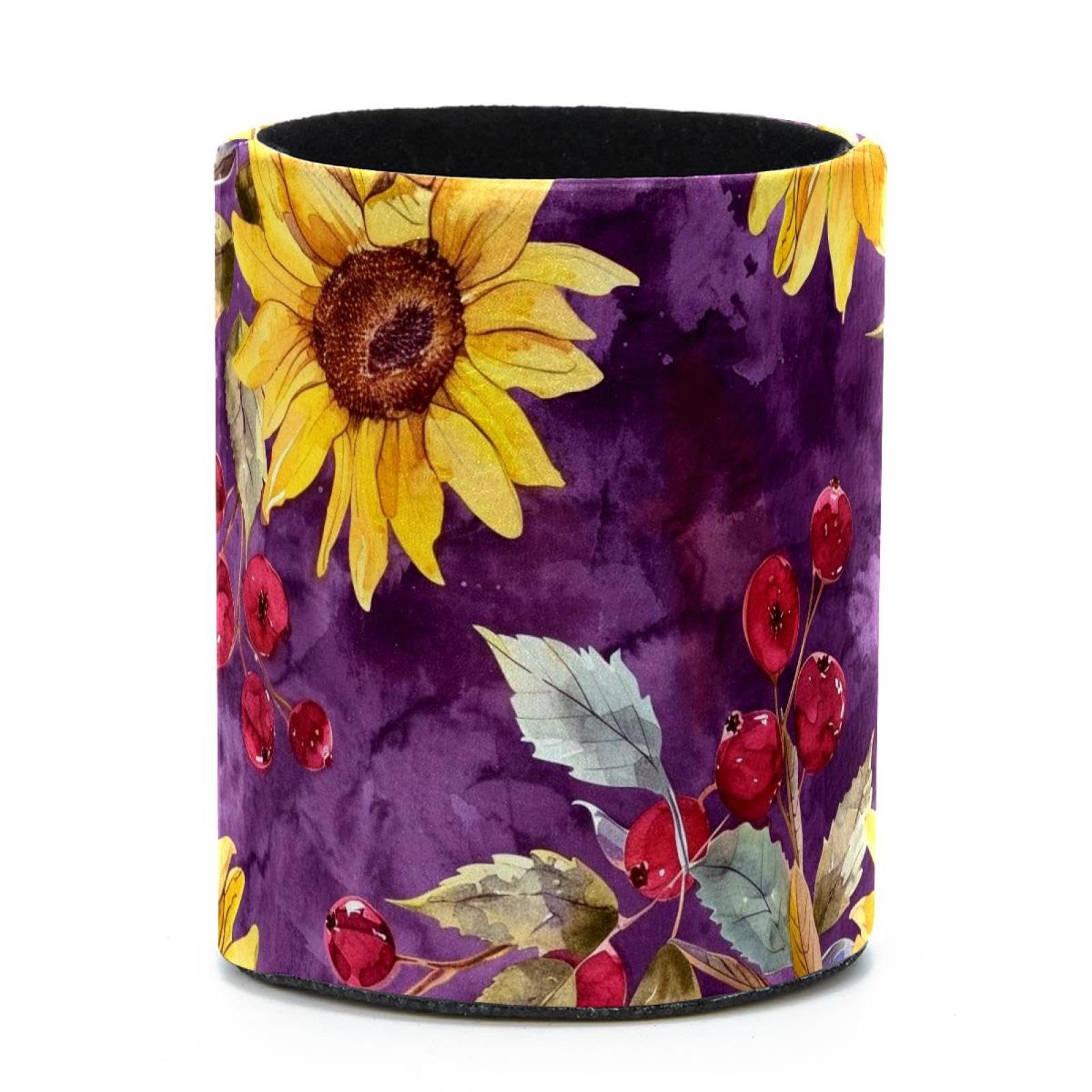 VAPOKF Round Pencil Holders for Desk, Sunflowers Lingonberries Pen Holders Pen Pot Makeup Brushes Storage Desktop Stationery Supplies Organiser for Home Office