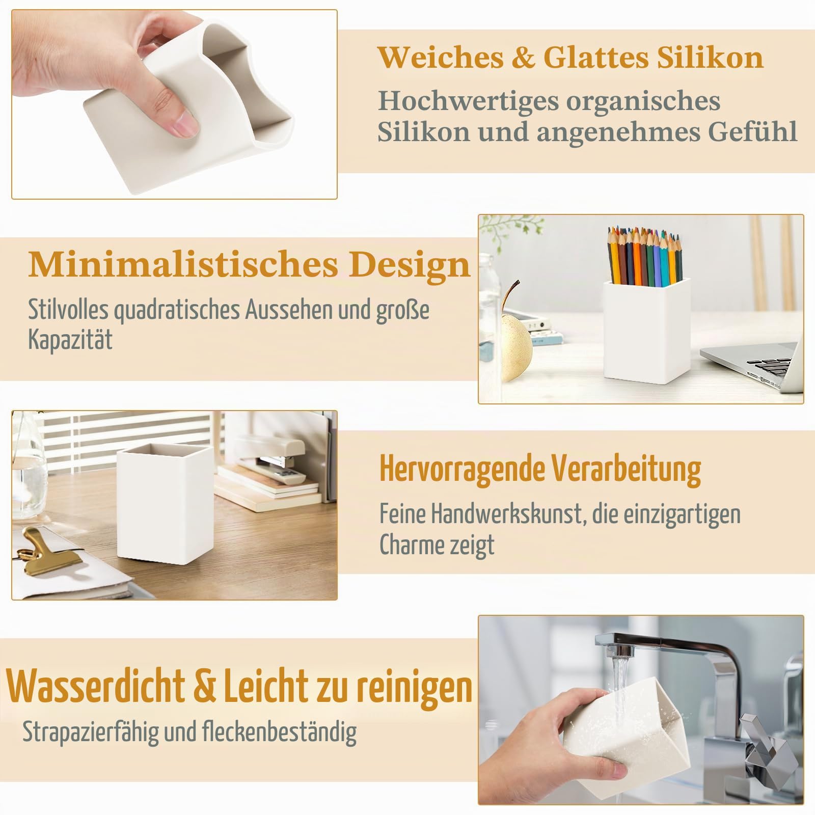 Stifthalter für den Schreibtisch, Nordic Elegance, quadratischer Silikon-Stifthalter, weicher, minimalistischer Schreibtisch-Stiftehalter, wasserdicht, multifunktional, Bürobedarf für Zuhause, Kinder
