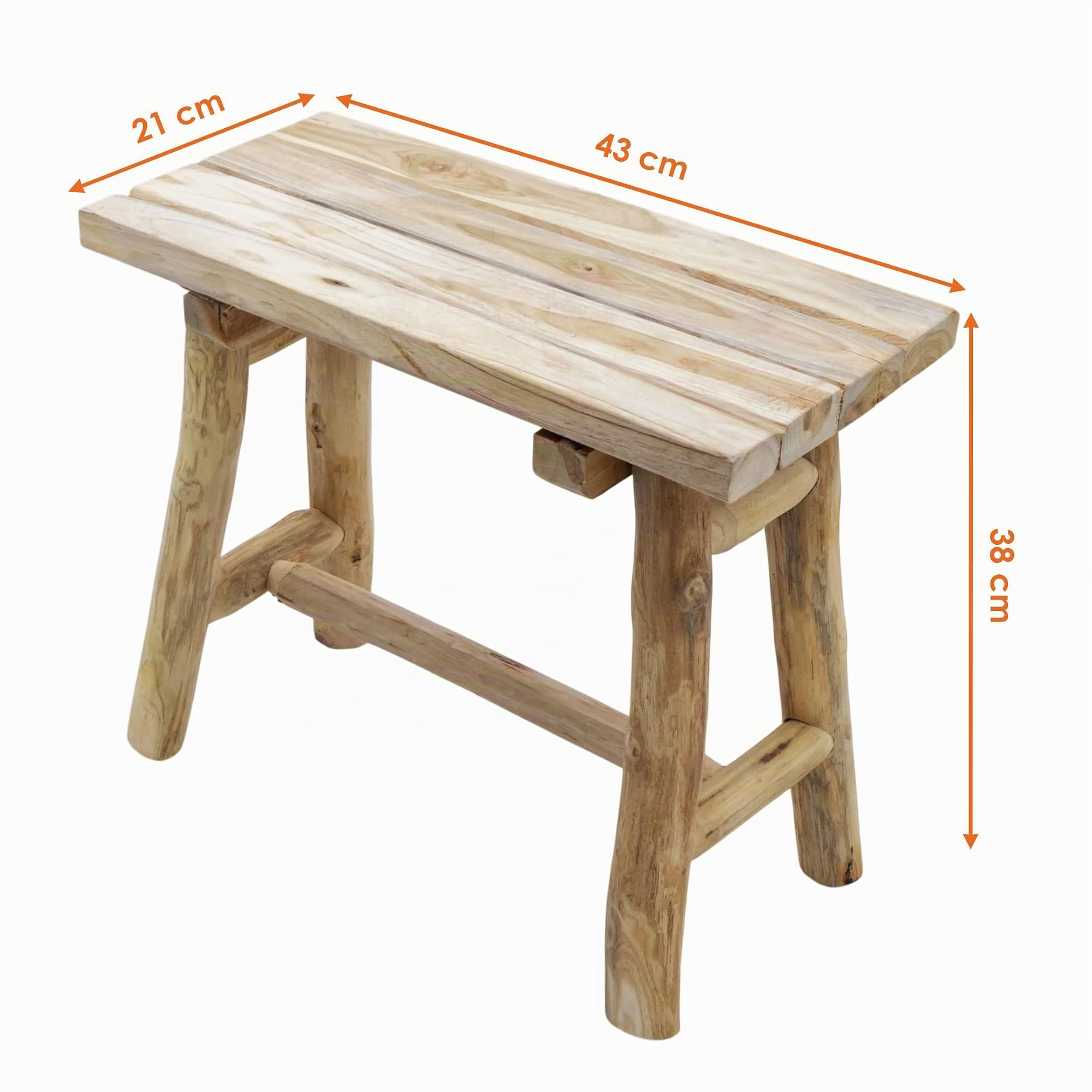 Spetebo Taburete rectangular de madera de teca, natural, 43 x 38 cm | Madera maciza, rústico, soporte para plantas, podio de flores, banco de madera en miniatura