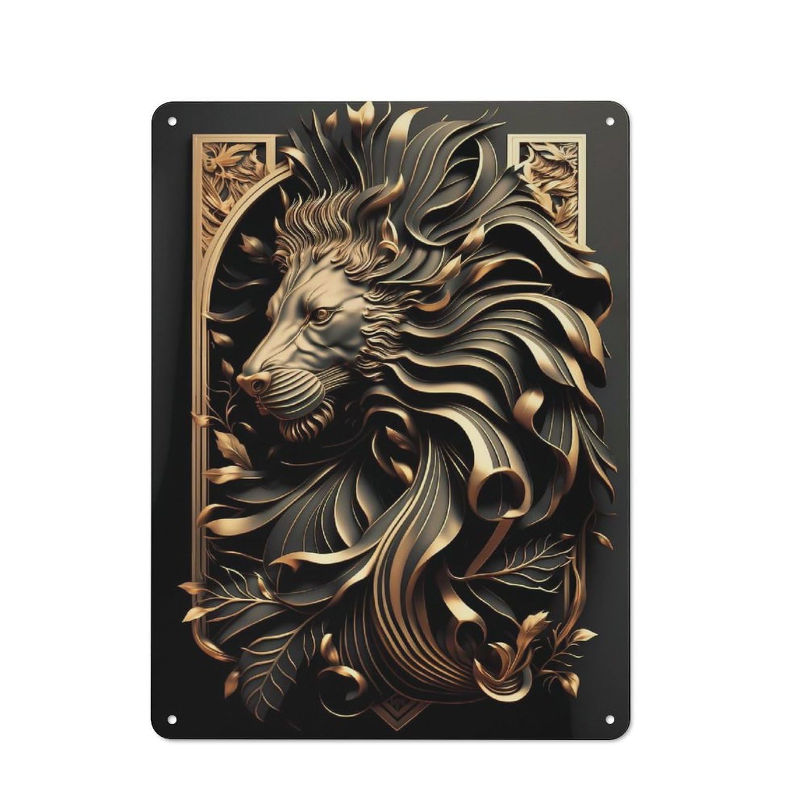 Junmoney Style-1 Mighty Golden Lion Retro-Style Tin Wall Plaque 40X30cm For Café Or Home Bar, For Themed Interiors In Cafés And Home Bars