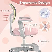 Vista 82 de GLACER Silla de escritorio para niños, silla de estudio giratoria de malla ajustable con ruedas, brazos, silla ergonómica para computadora con Verde