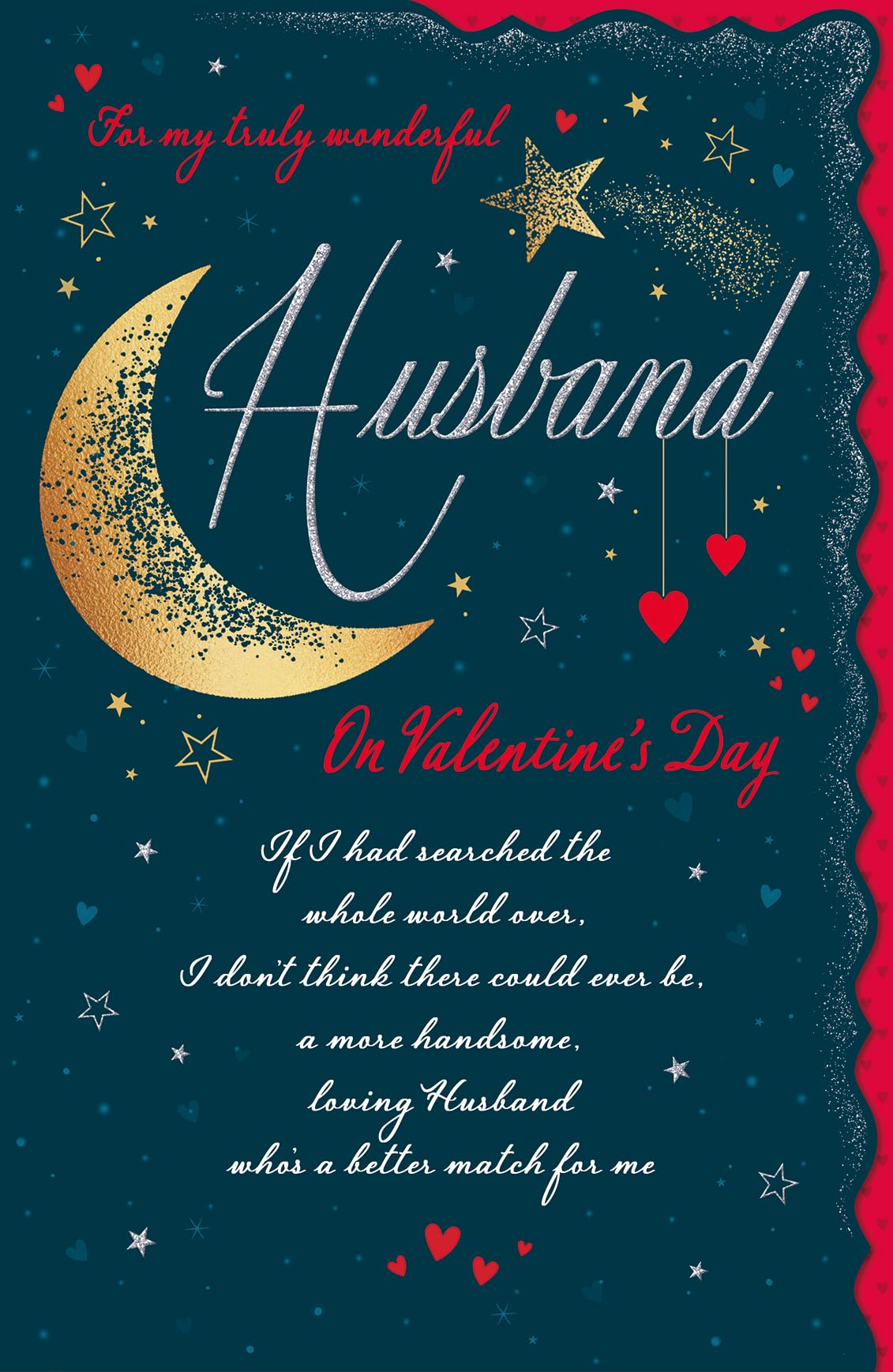 Valentines Day Card, Truly Wonderful Husband, Moon - 12 x 8 inches - Regal Publishing