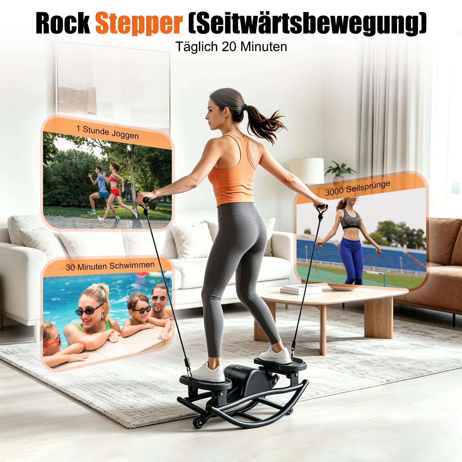 Stepper,Rock Stepper,Mit Power Ropes Sidestepper,fitnessgeräte für zuhause,Trainer bis 200kg,für effektives Bein/Arm/Po Training,Fitnessgerät für Zuhause,Wohnung und Studentenwohnheim