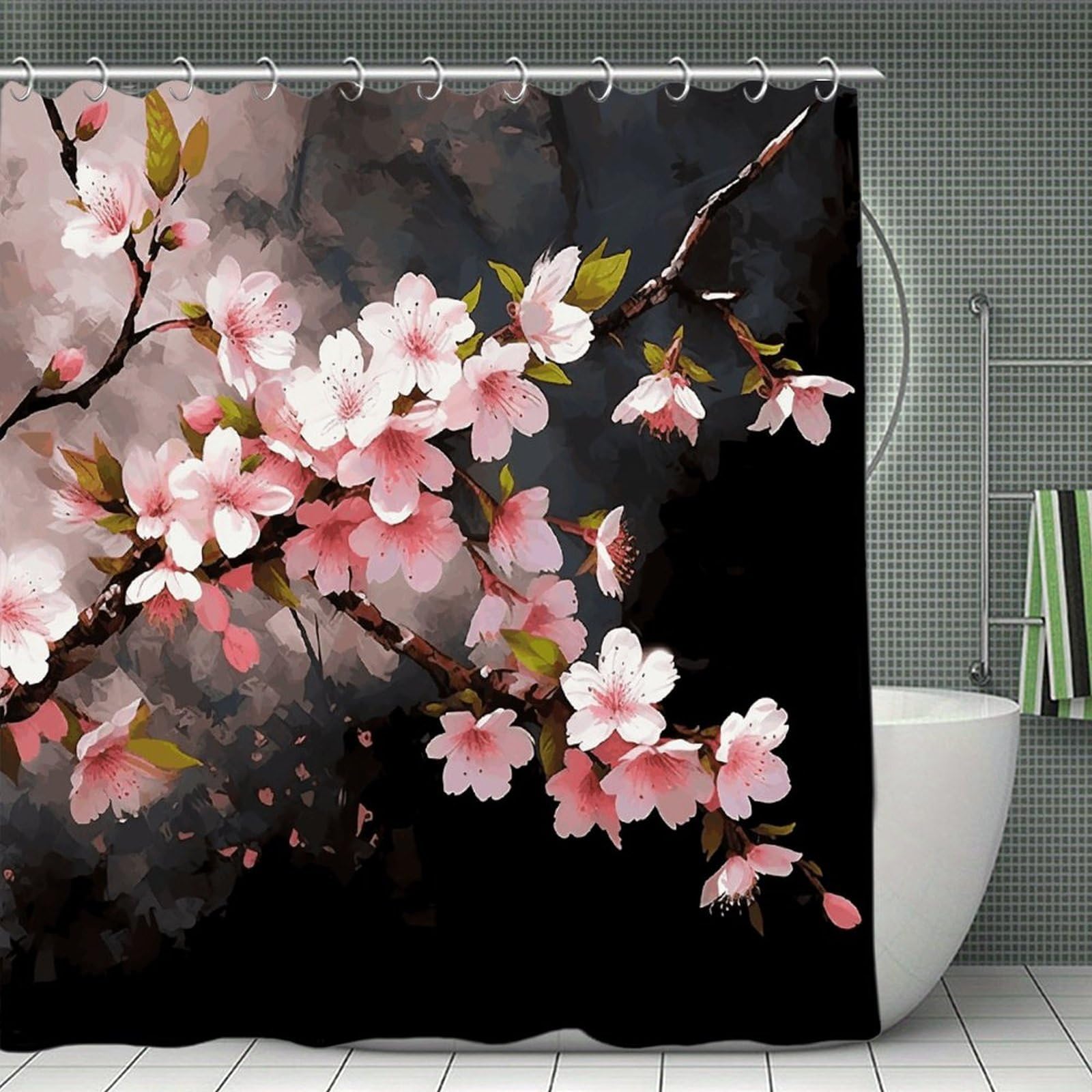 VstaDank Tempting Cherry Blossoms Shower Curtain Light-Weight Blackout Bathroom Curtain Washable Shower Liner 71x71 Inch Bath Curtain with Metal Holes Bathtub Bath Room