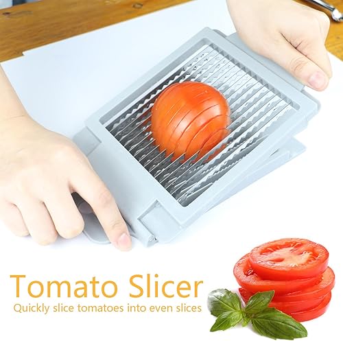 Miniatura 6 de Cortador de tomate, cortador de tomate de acero inoxidable, herramienta dedicada para rebanar tomate portátil y fácil trabajo para ensalada de