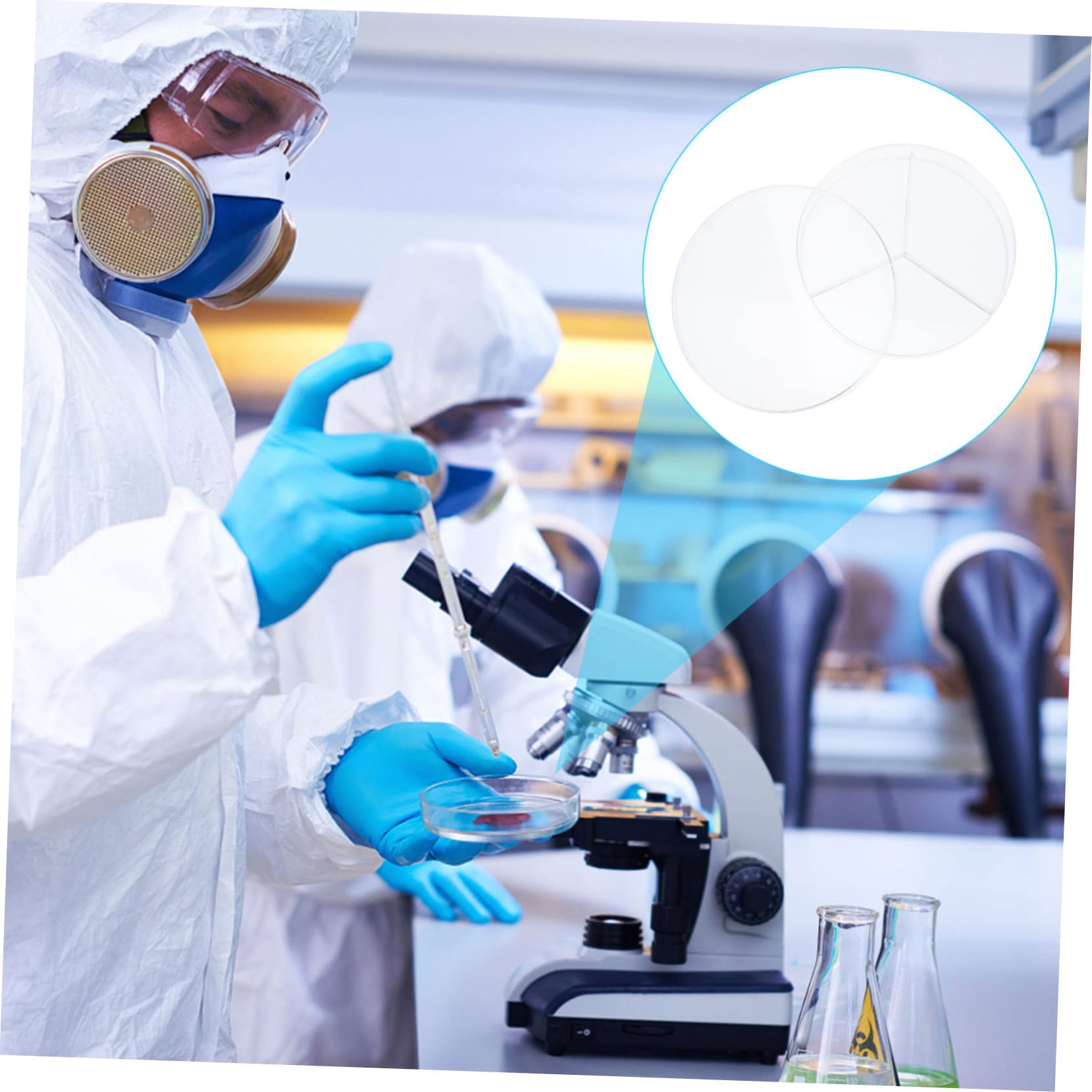 CIYODO Plastic Petri Dish Set 90mm Diameter 3 Compartment Culture Plates Lids for Lab Work