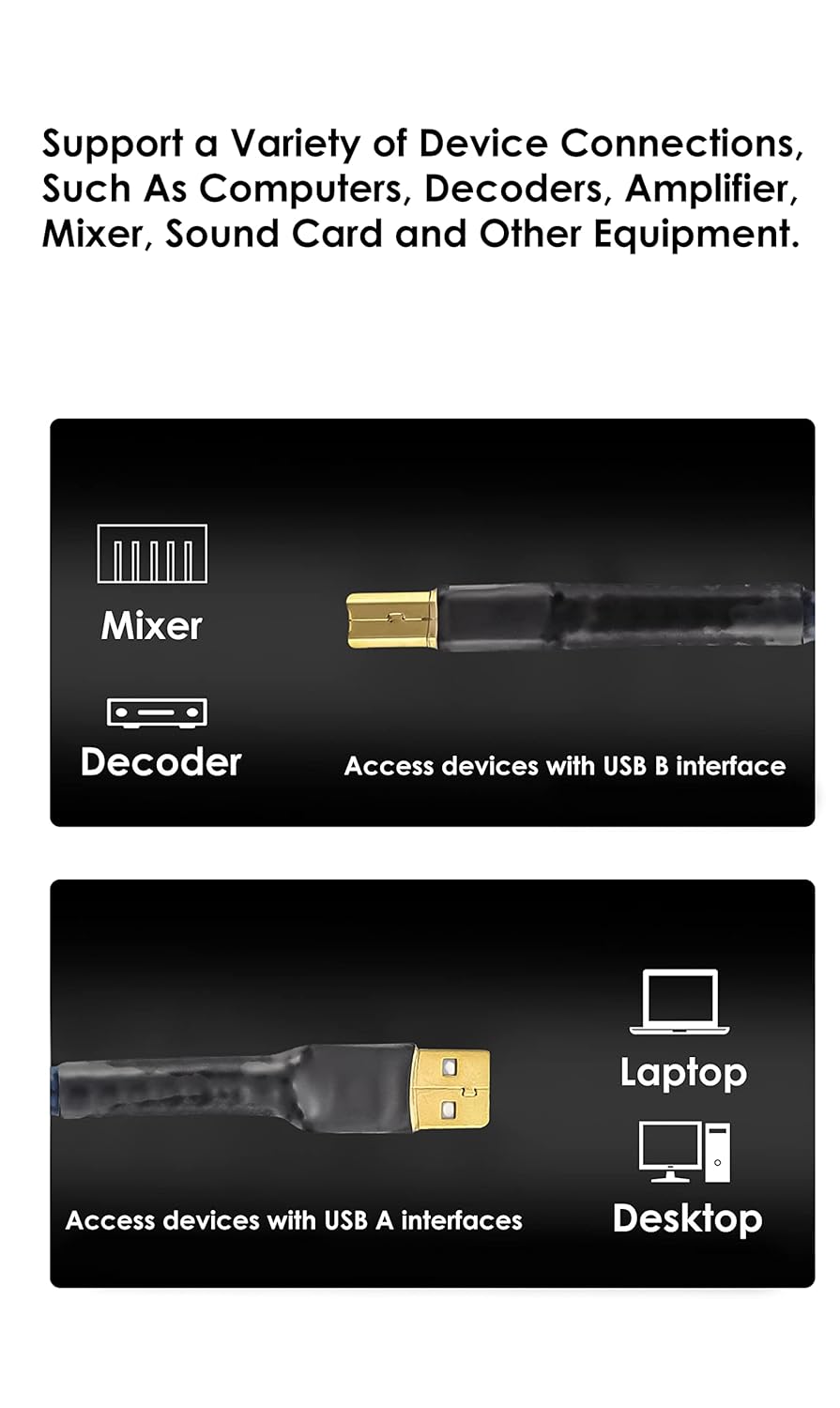 Viborg HiFi USB Cable DAC A-B OCC Digital AB Audio A to B High End 6.6FT/2 Meter USB Printer Cable, USB 2.0 Type A Male to B Male Scanner Cord(2M)