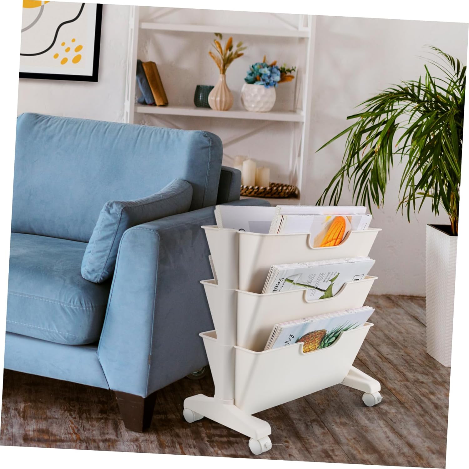 MERRYHAPY Mobile Bookcase Smooth Rolling Wheels Bookshelf for Classroom Rolling Cart Organizer Modern Design