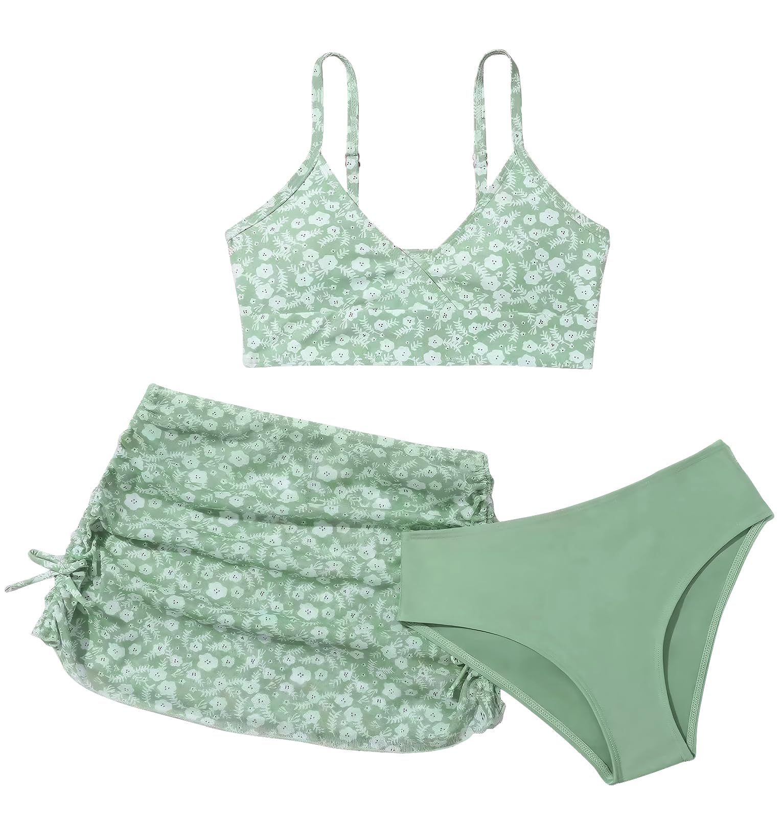 SEAUR Fille Ensemble Bikini Fleur Mode Maillot de Bain Fille 3 Pieces Vetement de Plage Confortable Natation 6-16 Ans