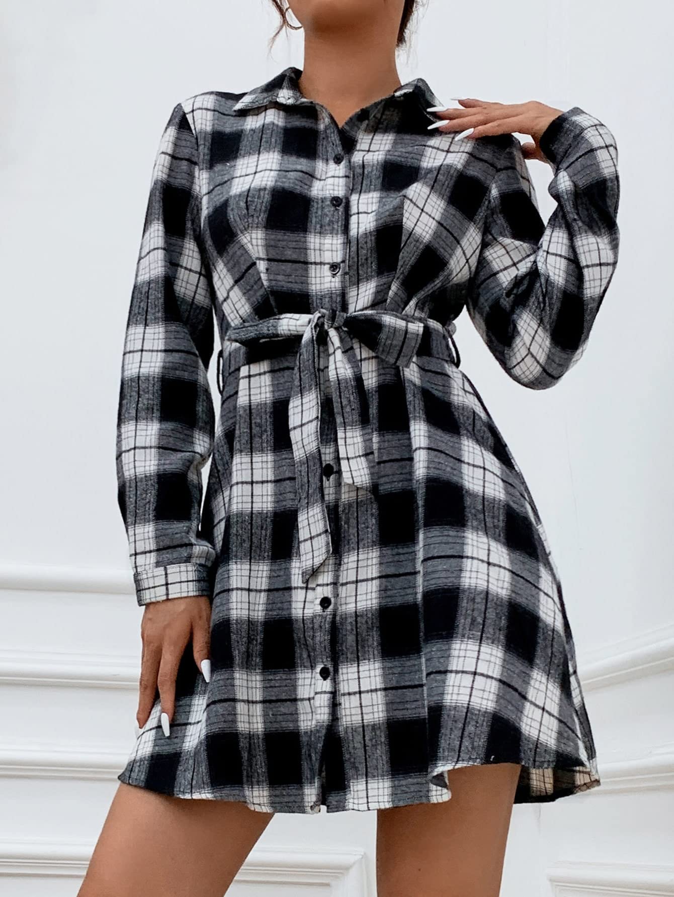 Amazon.com: Neeno Women's Dresses Plaid Button Up Shirt Dress Dress for  Women(Black and White,Medium) : Clothing, Shoes & Jewelry