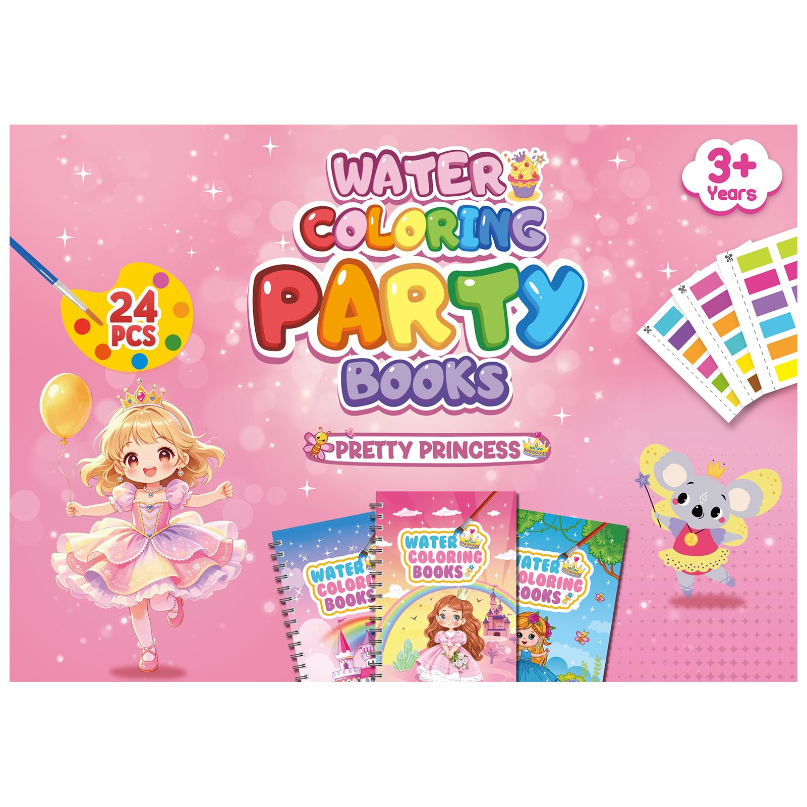 LIKYMO Water Colouring Books, Party Bags Fillers for Kids – Mini Colouring Books, Water Painting Books for Kids, Class Gifts, Birthday Return Gifts for Ages 4-9 (24PCS Princesses)