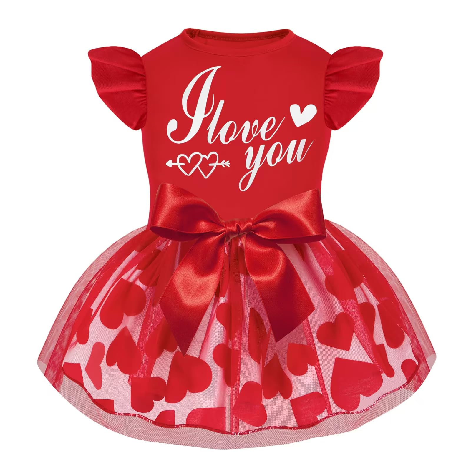 Valentines Dog Dress with Bowknot, Tutu Skirt Tulle Dress Pet Apparel Puppy Outfit Holiday Doggie Clothes for Small Dogs Girl (Red, X-Large)