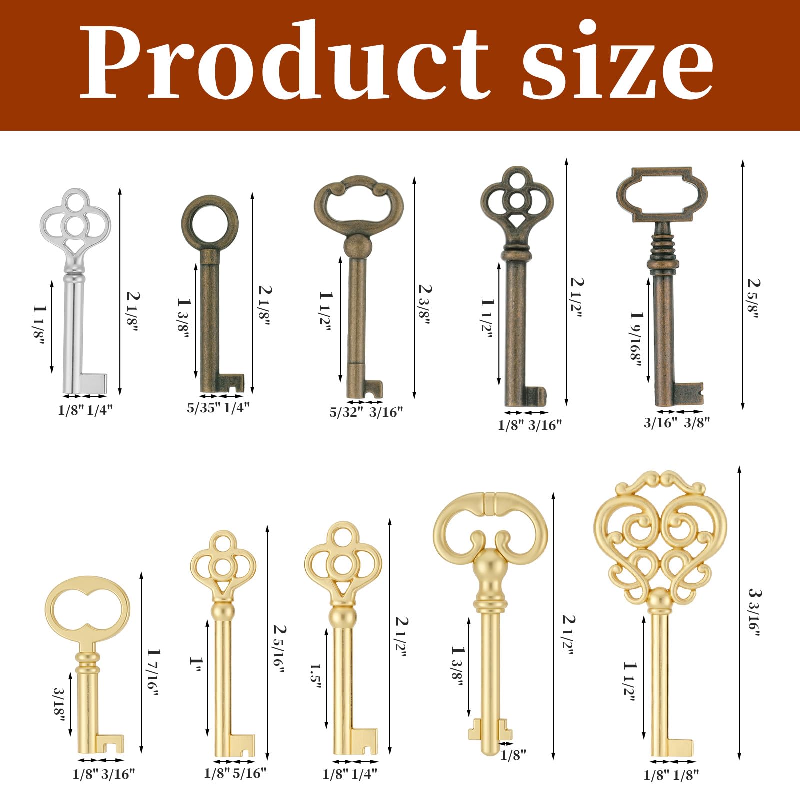 10 Pcs Skeleton Key Set - Hollow Barrel Vintage Keys For Antique Furniture, Dressers, Cabinets & Halloween Decor - View #4