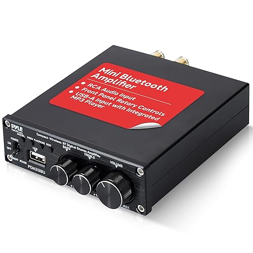 Pyle 2.1 CH Wireless Stereo Power Amplifier - 200W Bluetooth Mini Amp with USB Player, RCA Input, Subwoofer Output, Bass and Treble Control, Compact Audio Streaming Amp