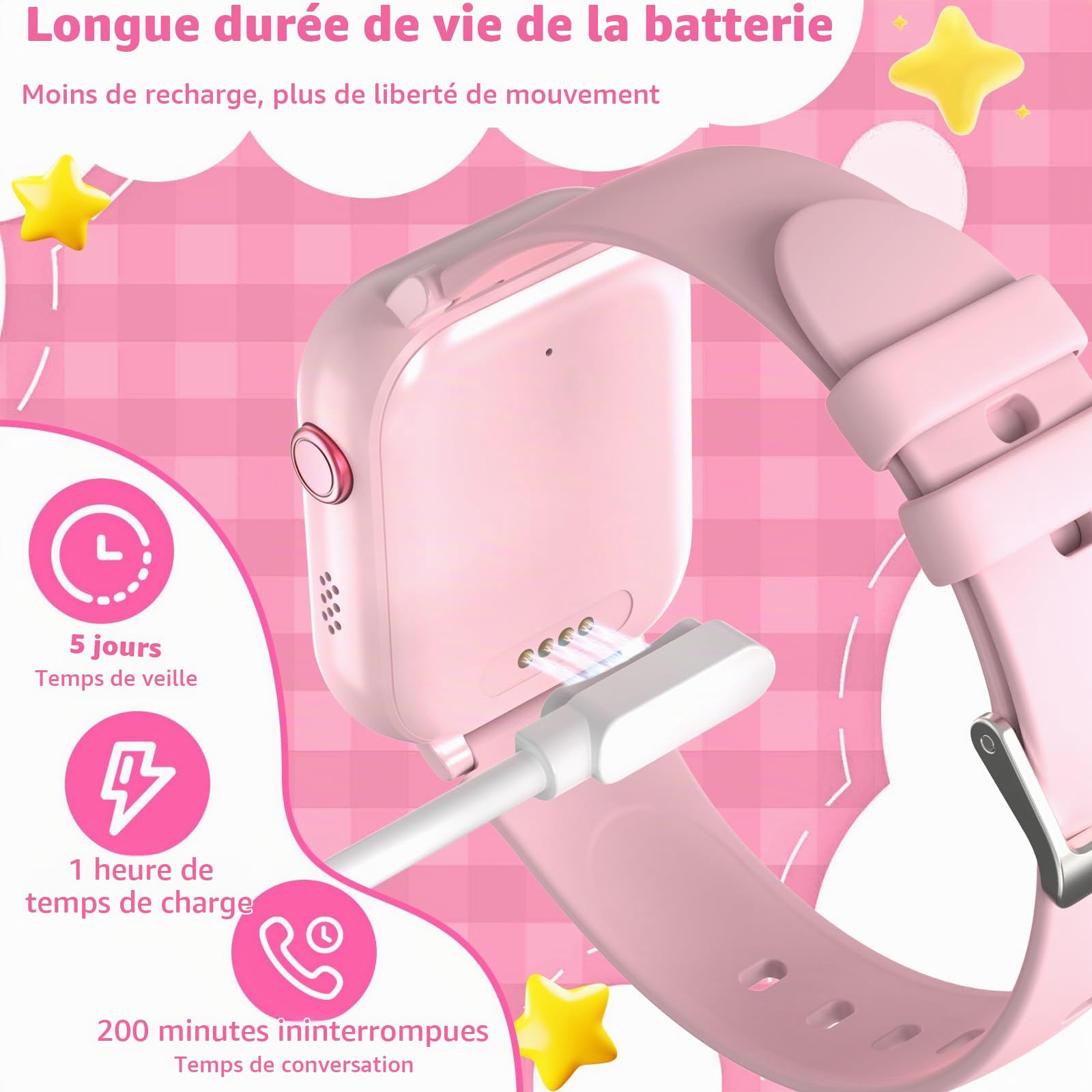 Montre connectée 4G pour Enfants avec Fonction d'appel Vocal, Montre-téléphone, Montre pour Enfants avec Appareil Photo Jeux réveil écran Tactile Fonction Appel étanche IPX7