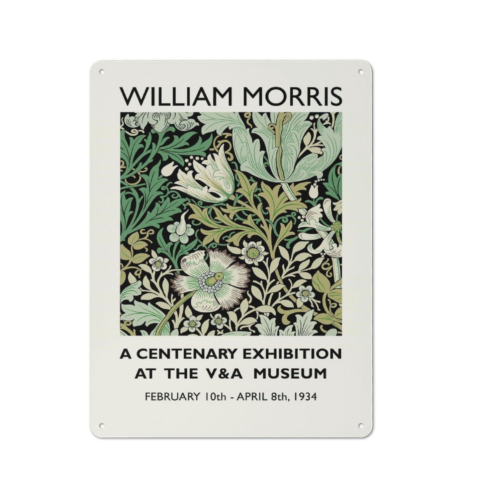 Junmoney Style-20 Vintage Tin Sign 40X30cm With William Morris Exhibition For Living Room Or Hallway, For Vintage Wall Decor Fans, For Metal Sign Collectors