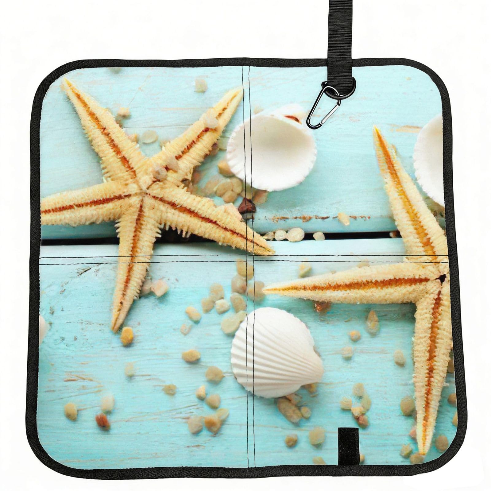 bghdfa Starfish Shell Blue Wood On Beach Scenery Print Outdoor Sitting Mat Waterproof Oxford Cloth Seat Cushion Folding Foam Camping Seat For Picnic