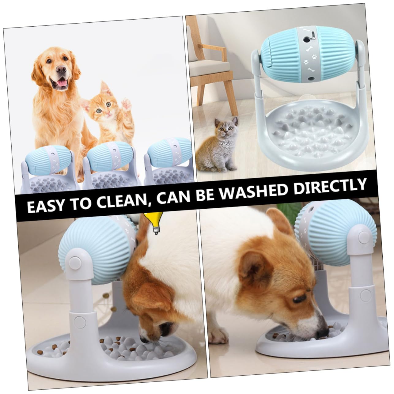 Sosoport Dispenser Alimentare Interattivo Regolabile Per Cani e Gatti Gioco Anti-sozzo Con Base Antiscivolo e Funzione Di Distribuzione Lenta