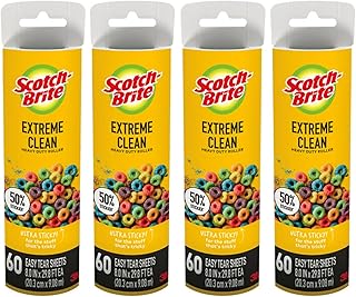 Scotch-Brite 50% Stickier Large Surface Roller Refill, Works Great On Pet Hair, 60 Sheets - Pack of 4