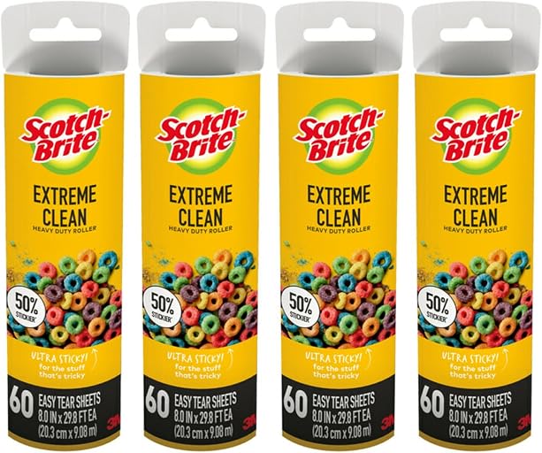 Scotch-Brite 50% Stickier Large Surface Roller Refill, Works Great On Pet Hair, 4 Refills, 60 Sheets Per Refill, 240 Sheets Total