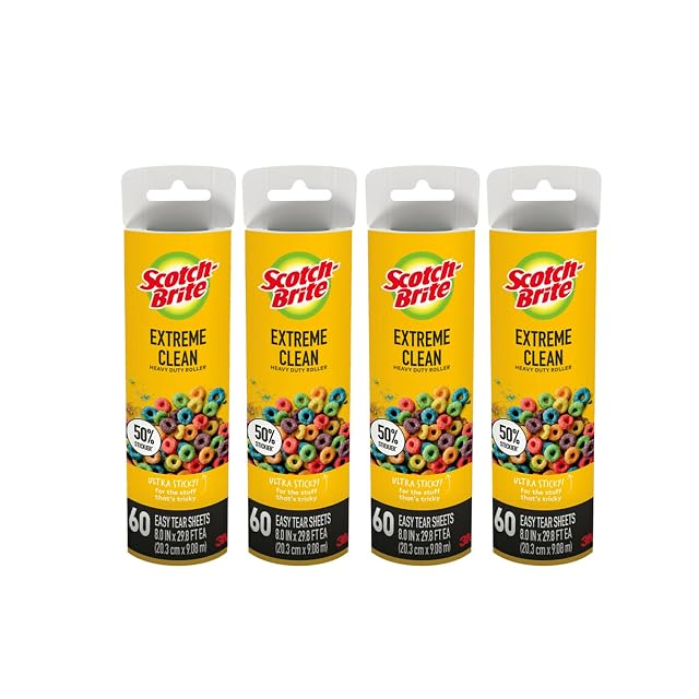 Scotch-Brite Extreme Clean Large Lint Roller Refills 50 Stickier Heavy Duty for Removing Debris and Pet Hair on