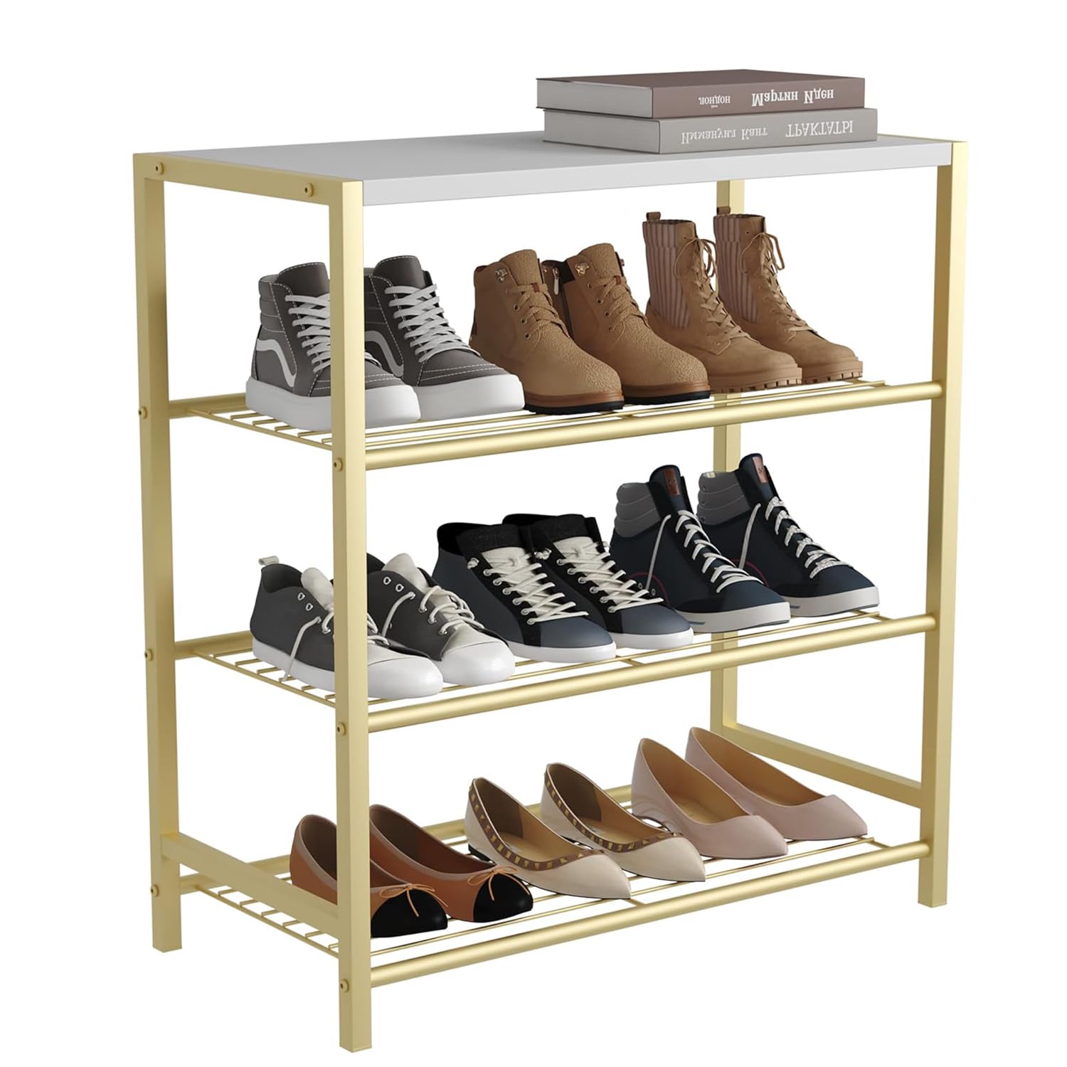 HOME BI 4-Tier Metal Shoe Rack, Storage Organizer Shelf for Closet, Hallway, Entryway, Living Room, Gold — image 1