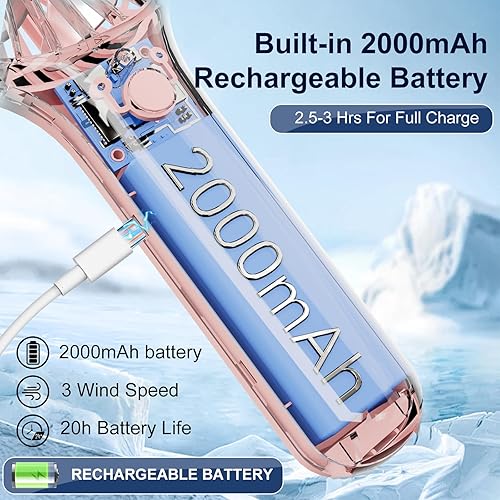 Miniatura 4 de QQT Mini ventilador de mano, pequeño ventilador personal con 3 velocidades, ventiladores portátiles a pilas, ventilador de pestañas de maquillaje