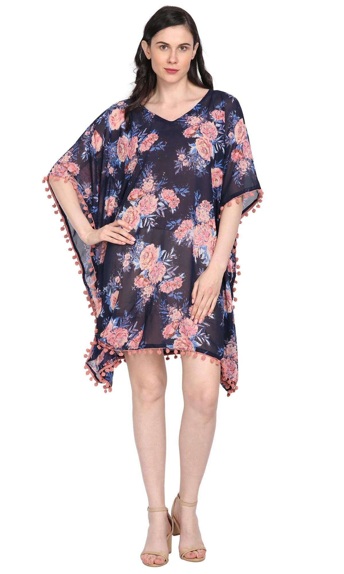 Premium Kaftan Tops for Women Stylish Latest, Regular Wear 3/4th Sleeve Faux Georgette Elegant & Comfortable Free Size Women Top Navy Blue-image-34
