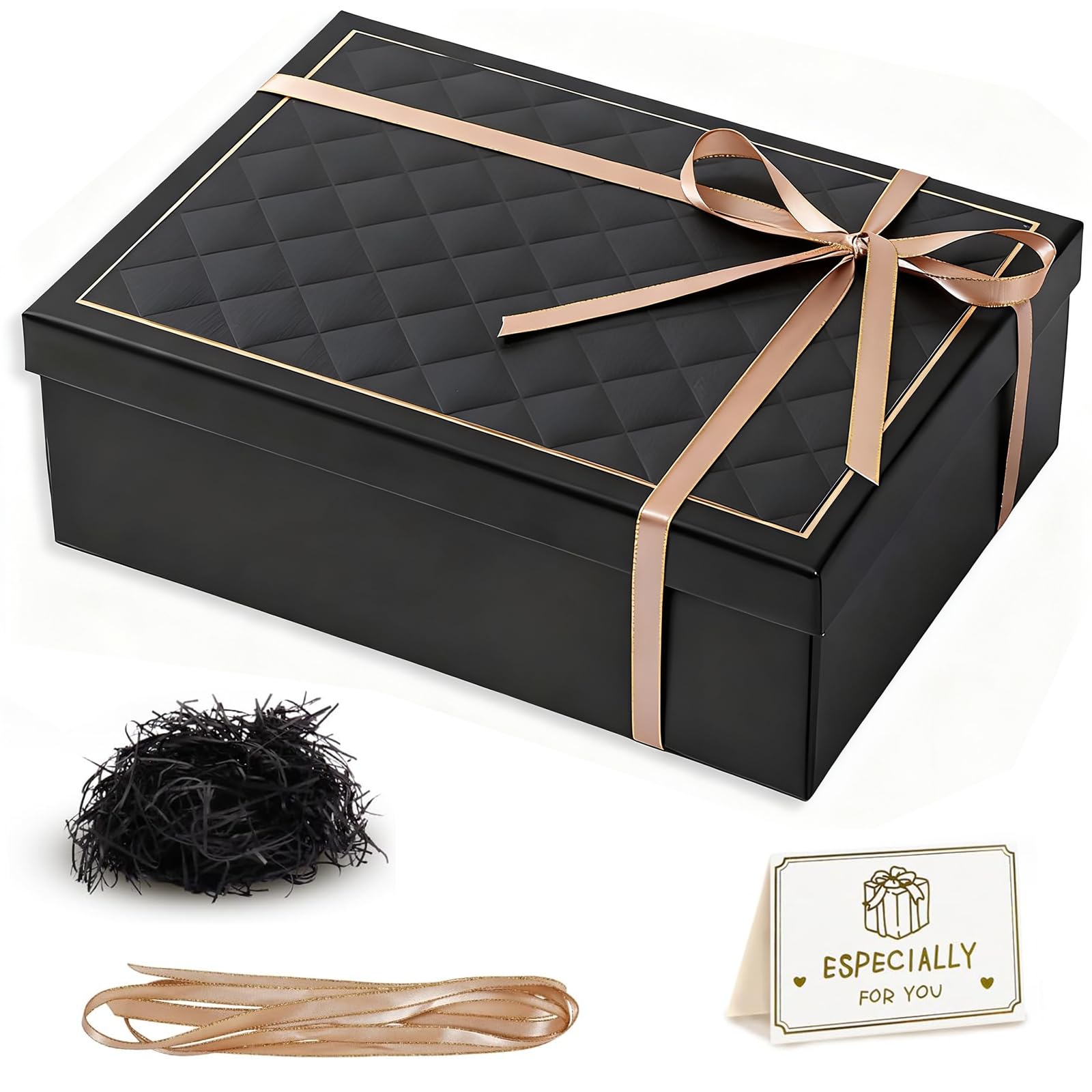 Luxury Black Gift Box with Lid Set, Beautiful Gift Boxes with Lids Exquisite Birthday Party Present Box Designed for Birthday Wedding Anniversary Valentine's Day 25x18x8.5cm