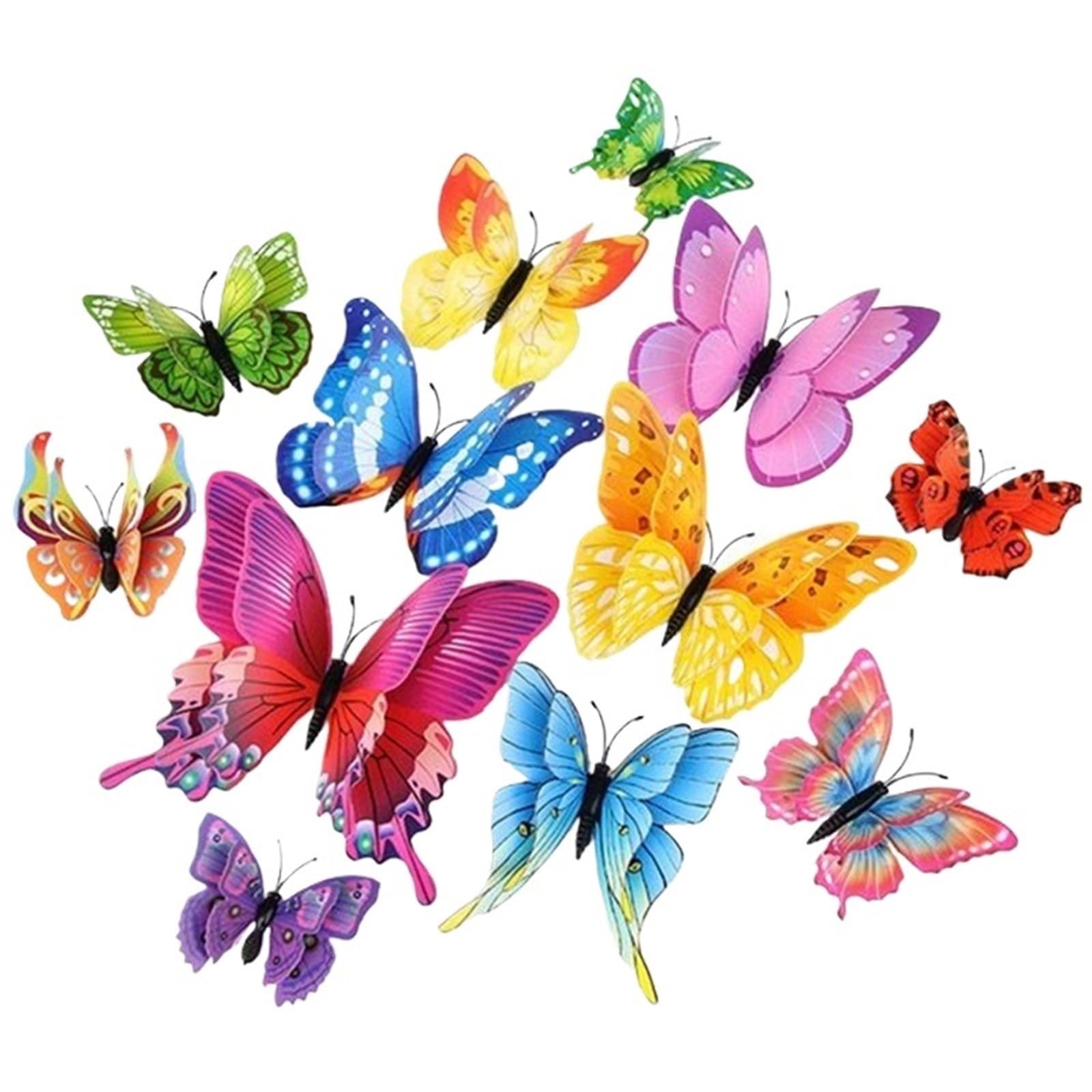 3D Butterfly Wall Decoration 12PCS 3D Double-Layer Simulation Butterfly Wall Sticker Refrigerator Magnet Rooms Kitchen Home Decor(Pink)