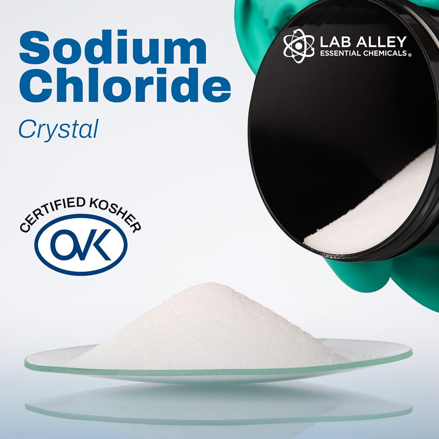 Lab Alley Sodium Chloride (Granular), Rock Salt, USP Grade, Kosher Certified, Halal, GMO Free (2 Pounds)