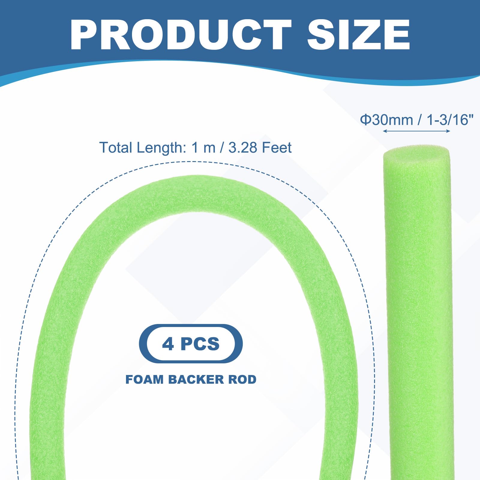 PATIKIL Backer Rod 1-3/16 in x 3.3 Ft, 4 Pcs Foam Rod Caulk Saver Expansion Joint Filler Rope Weather Strip Foam Noodle for Gaps Concrete Crack Filling DIY Craft (30mm Dia), Green
