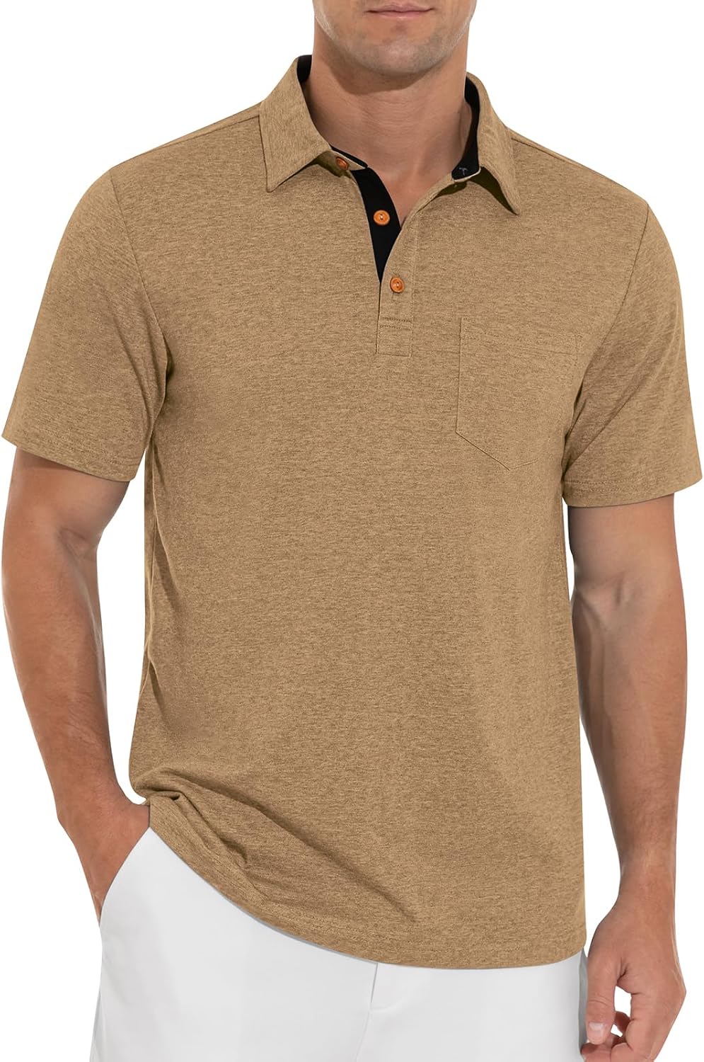 RQP Casual Polo Shirts for Men Short Sleeve Quick Dry Polo Shirts Collared T-Shirt Medium Khaki image 2 of 6 B0CRL18FY6