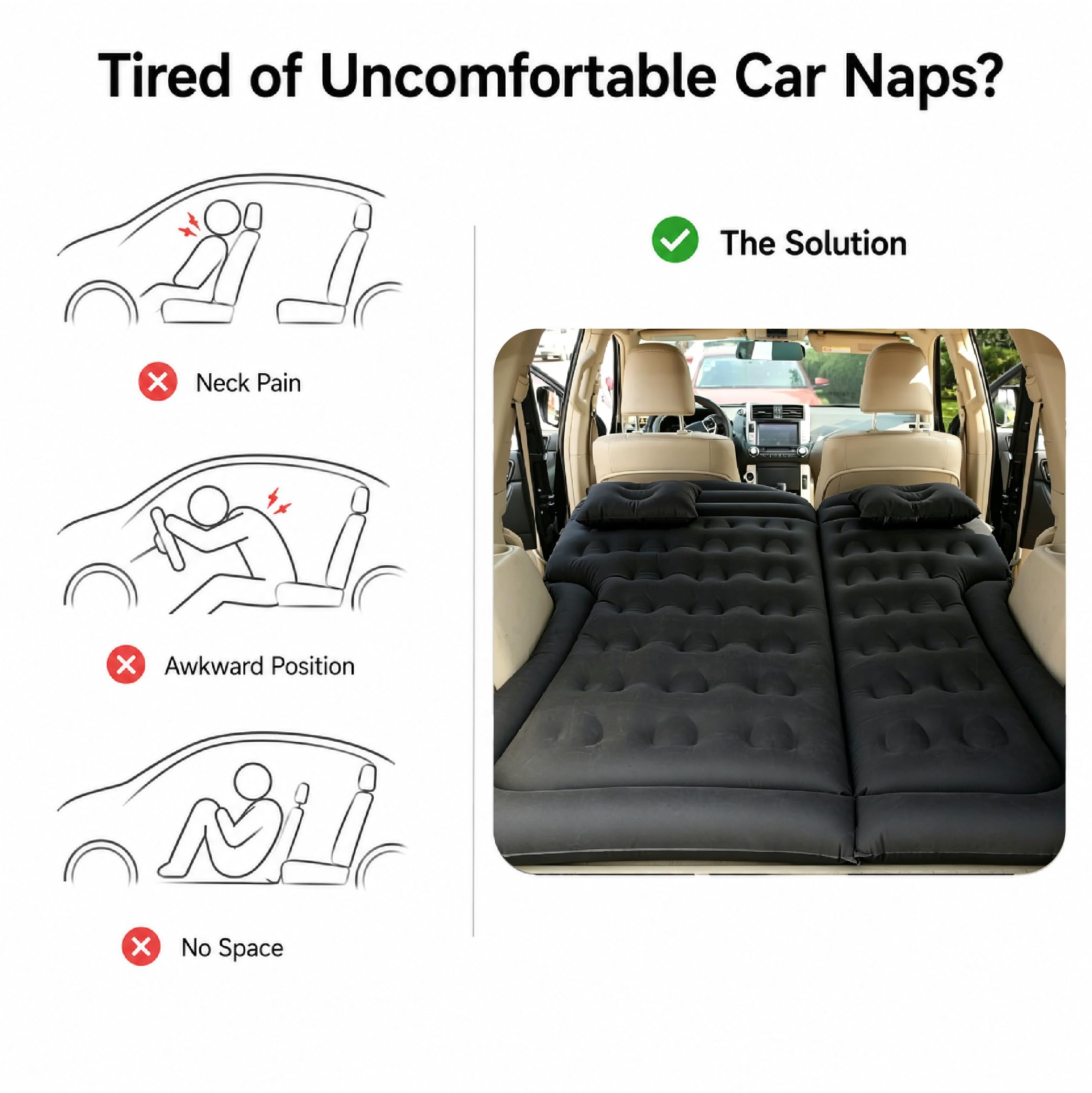 Materasso Gonfiabile Auto per Volvo V90 Cross Country 2016-2020, Letto Portatile con Pompa Rapida per Campeggio Viaggi e Riposo in SUV,A-Black