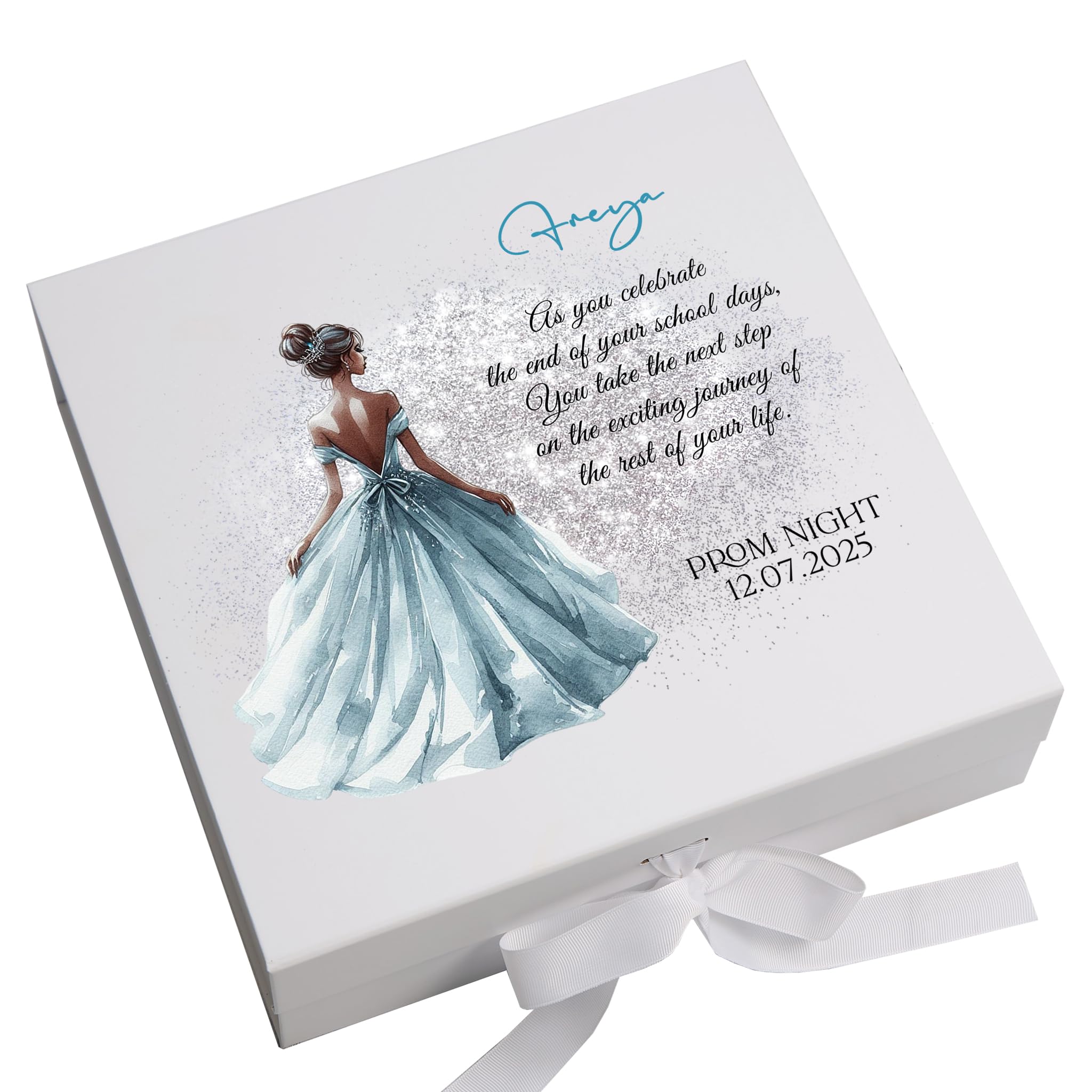 ukgiftstoreonline Personalised Girls Prom Night Keepsake Box, White, 19 x 17 x 8 cm, Memory Storage Box
