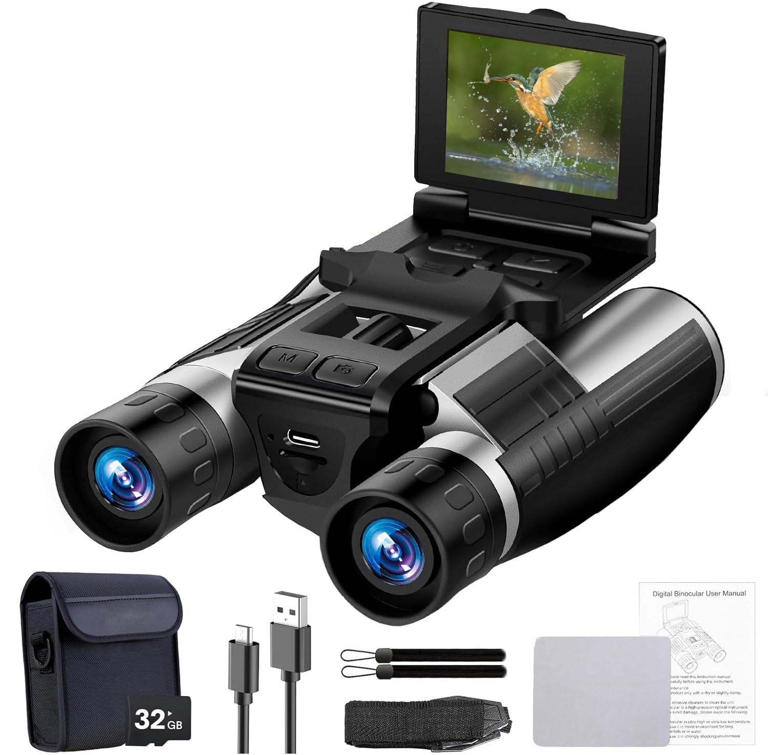 12x32 Digital Binoculars with Camera, 48MP 2.5K Video for Bird Watching | 2.4" LCD 12x32 Binoculars Camera 48MP 2.5K Video Recorder for Sports Outdoor Hunting Concerts Includes 32GB Card