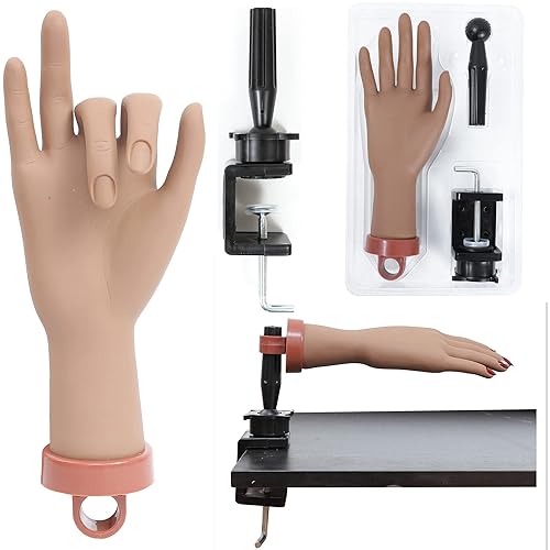 Kit de mano de práctica para uñas acrílicas, mano falsa para uñas postizas, mano de práctica y soporte de abrazadera en C, mano de maniquí para kit