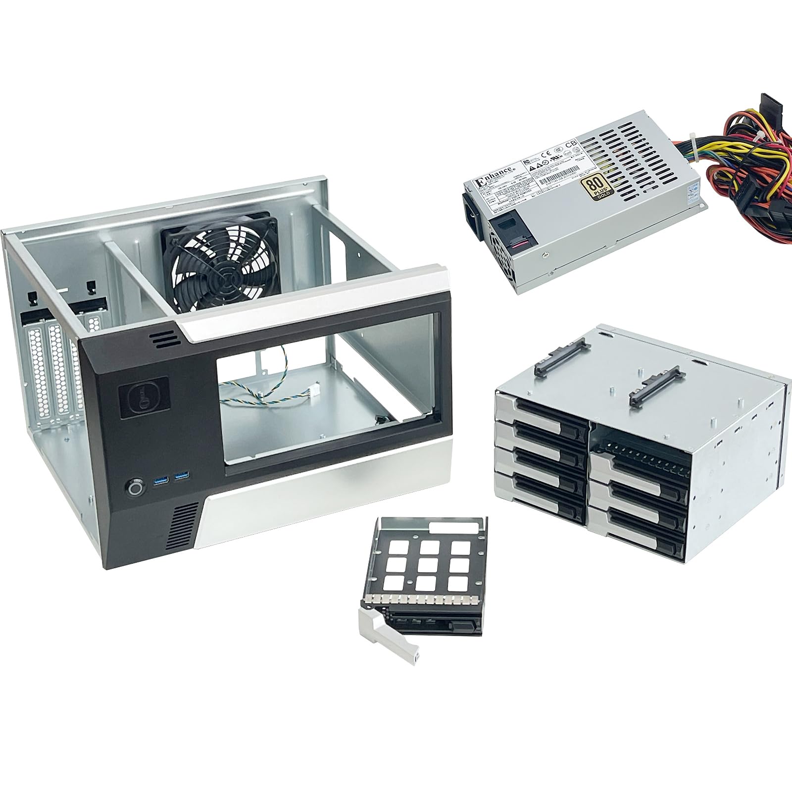 Generic ZhenLoong-X86 8 Bay Hard Disk Drive hot swappble NAS case Server Storage Chassis 12Gb backbplane SFF8643 Support MATX/ITX MB Comes with Enhance ENP7140B 400W Flex PSU/USB3.0 * 2