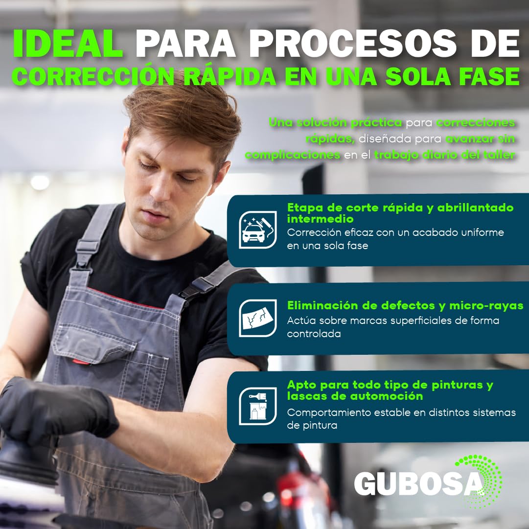 Pulimento coche corte rapido quita arañazos carroceria pulimento liquido sin silicona reparador de rayones alto rendimiento polish para pulidora y detailing elimina imperfecciones 500 ml | GUBOSA