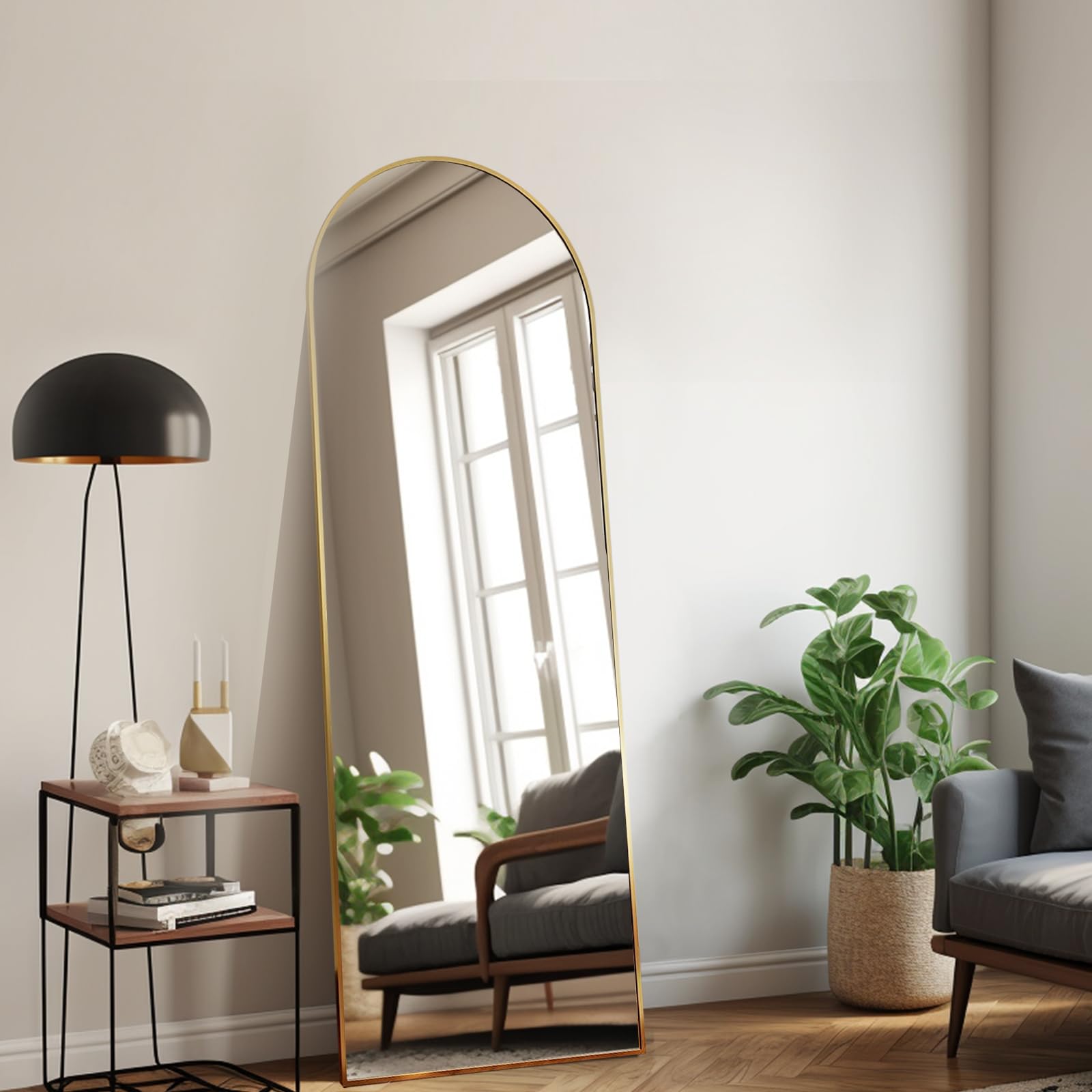 LOIGYUR Full Length Mirror with Stand, 56"x16" Arched Full Length Mirror with Stand, Aluminum Alloy Frame, Hanging Standing or Leaning for Living Room Bedroom Cloakroom, Gold
