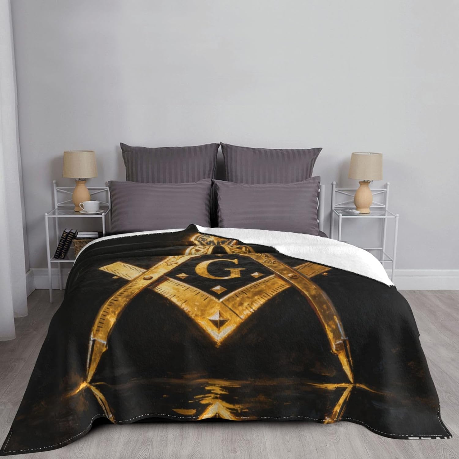 Cozy Fleece Flannel Throw Blanket Compatible with Gold Freemason Freemasonry Masonic for Couch Sofa Bed All Seasons, Fuzzy Warmer Decorative Blanket for Evening