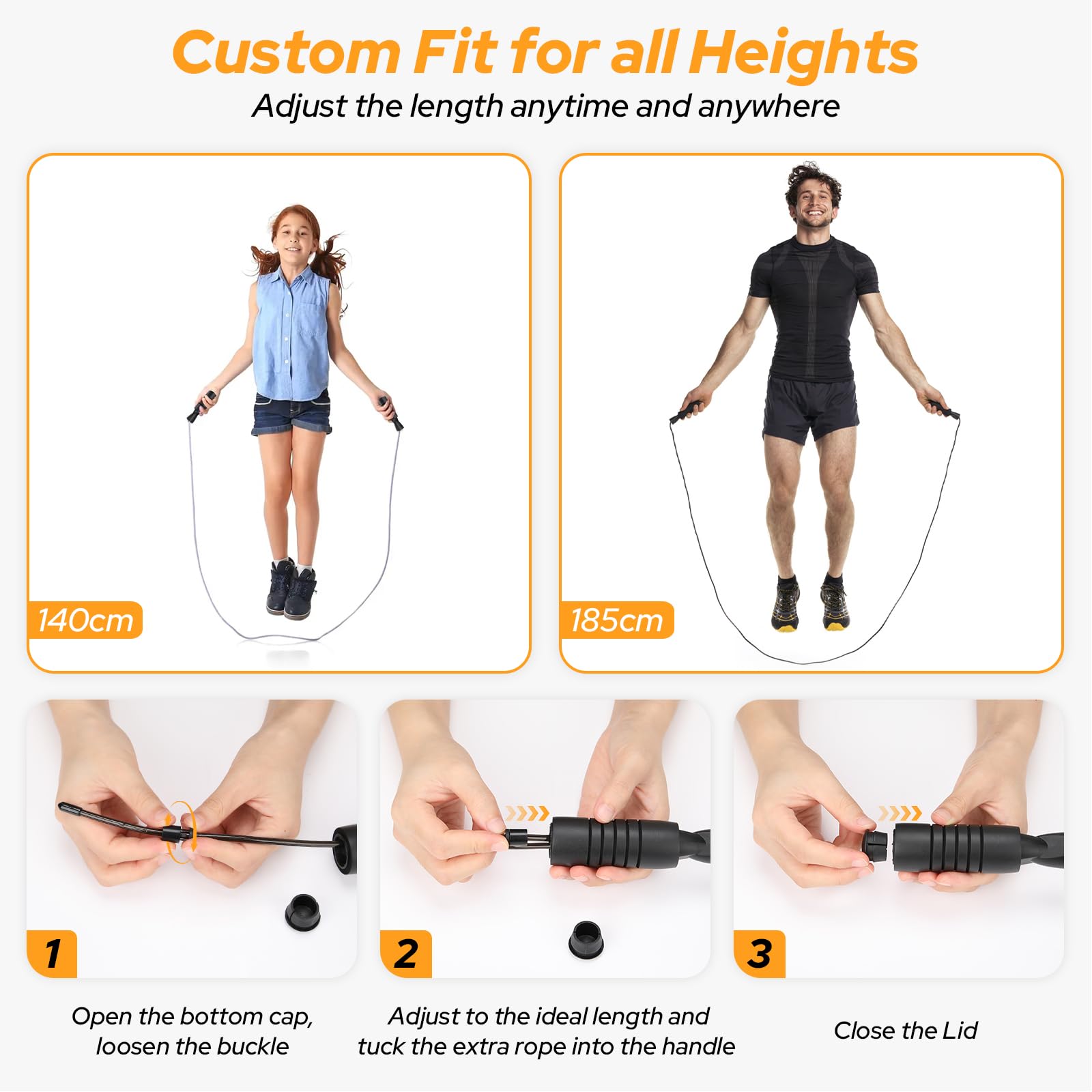 Euqvunn Corde a Sauter Sport, Réglable Corde a Sauter Enfant Adulte avec Poignée en Mousse Antidérapante, Corde à Sauter pour Enfants en Acier sans Enchevêtrement pour l'entraînement Physique