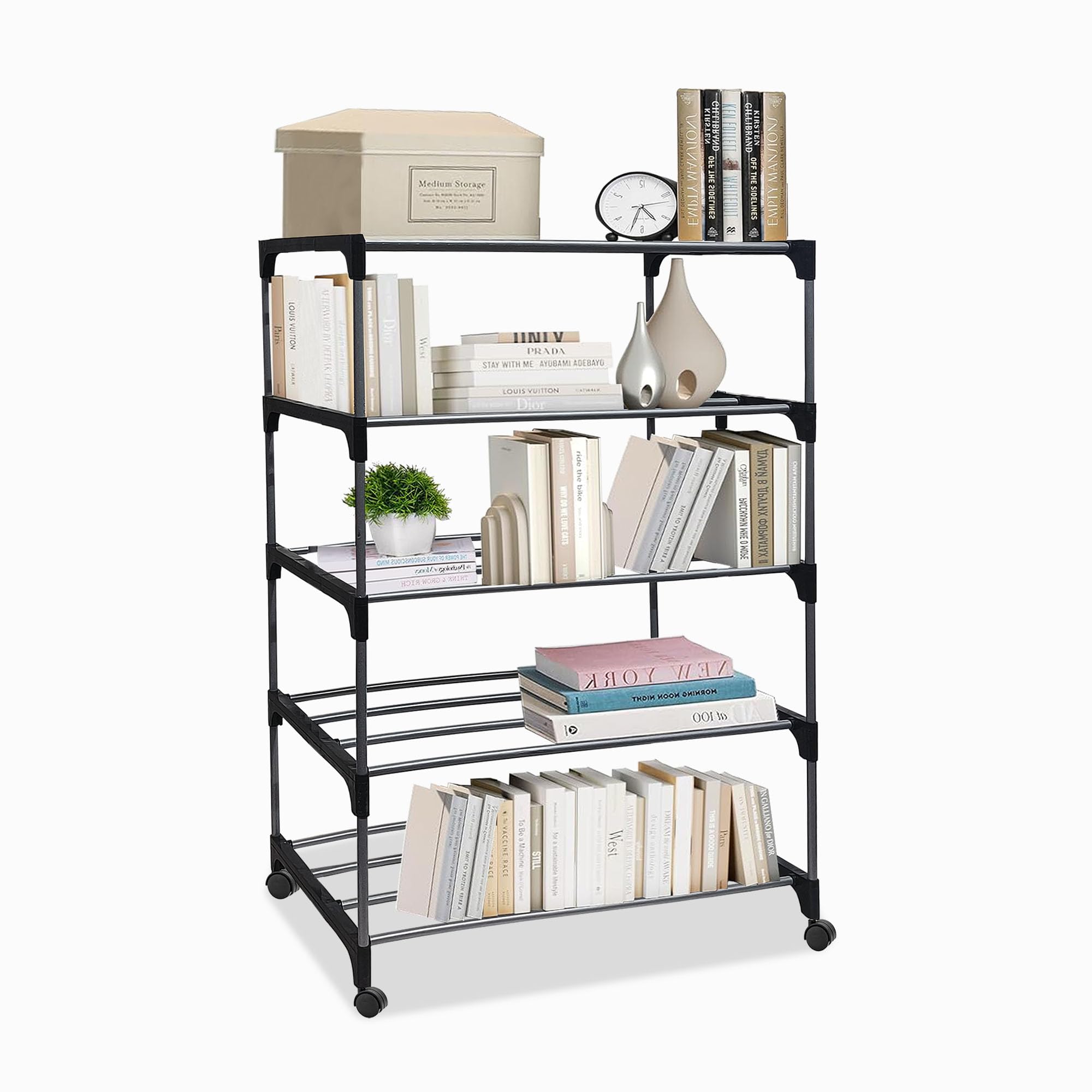 PHIOSHOP 5 Tier Metal Book Shelf Tall Narrow Storage Rack for Kids and Adults Modern Bookshelf Unit for Nursery, School, Home, and Office, Floor Mount Open-image-17