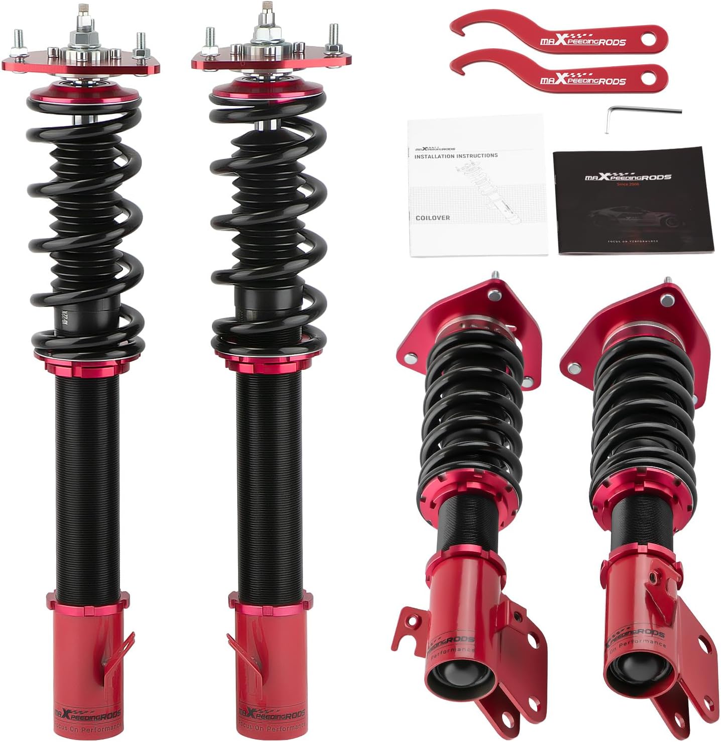 maXpeedingrods Coilover for Subaru Impreza WRX 2000-2007, for WRX STI GDB 2000-2004, for Subaru Forester 2003-2008, 24 Level Damper Adjustable Suspension Kit, Height Adjustable Lowering Kit Red