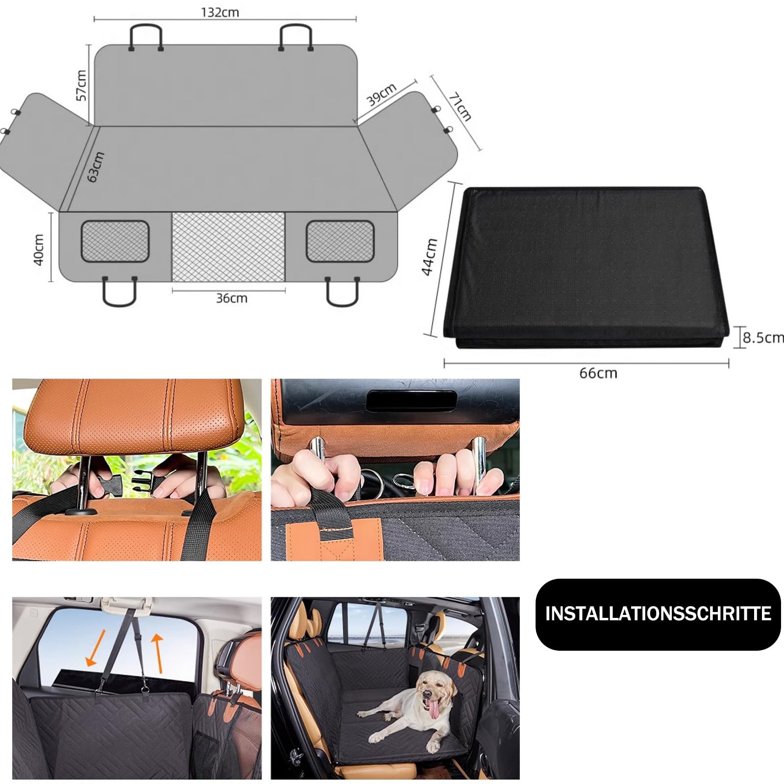 Hartboden Autositzerweiterung Fuer Hunde, Hundesitz Auto Rückbank Mit Harter Unterseit, Wasserdicht Kratzfest rutschfest Rücksitzschoner Hund Für Auto Van SUV (Black)