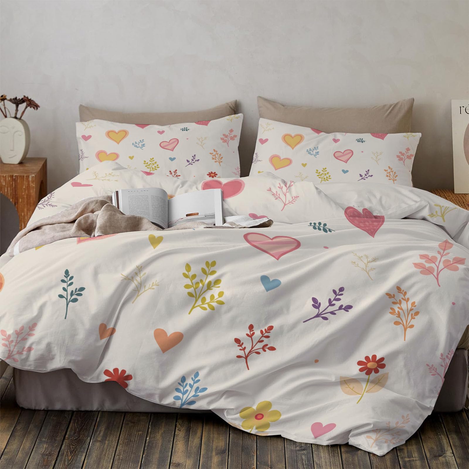 Housse de couette 220x240 romantique en microfibre beige avec taies d'oreiller 65x65 de lit adulte