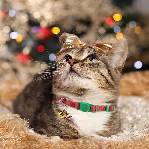 Miniatura 5 de Collares navideños para gatos con campana y bonitos colgantes, paquete de 3 collares de seguridad ajustables para gatitos, collar de Navidad para